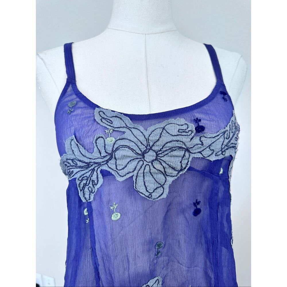 Free People Vintage Y2K Silk Embroidered Appliqué Cami Top 2 Boho Coquette Fairy - Picture 8 of 13